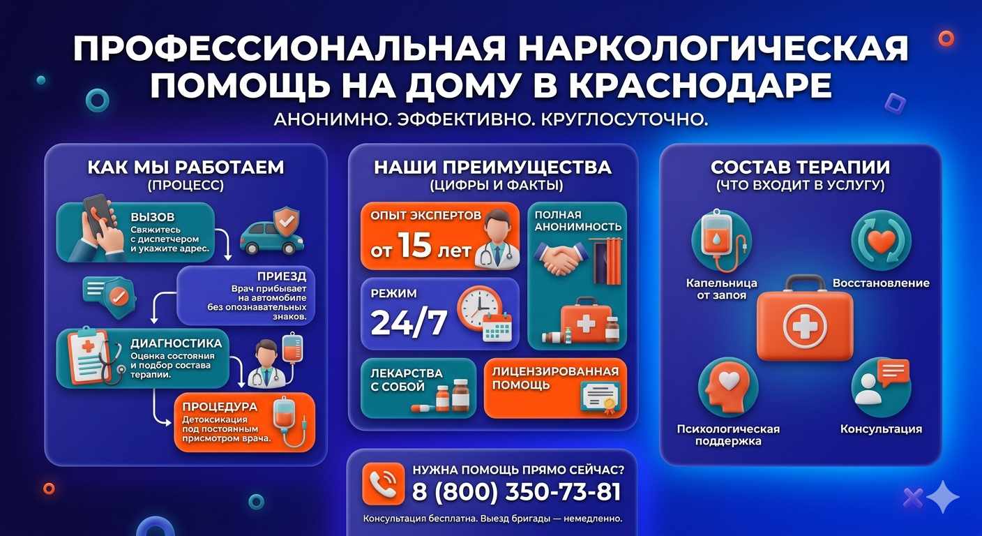 Инфографика о принципах лечения алкоголизма на дому в Валдае: этапы вызова нарколога, преимущества анонимной детоксикации и состав медицинской помощи.